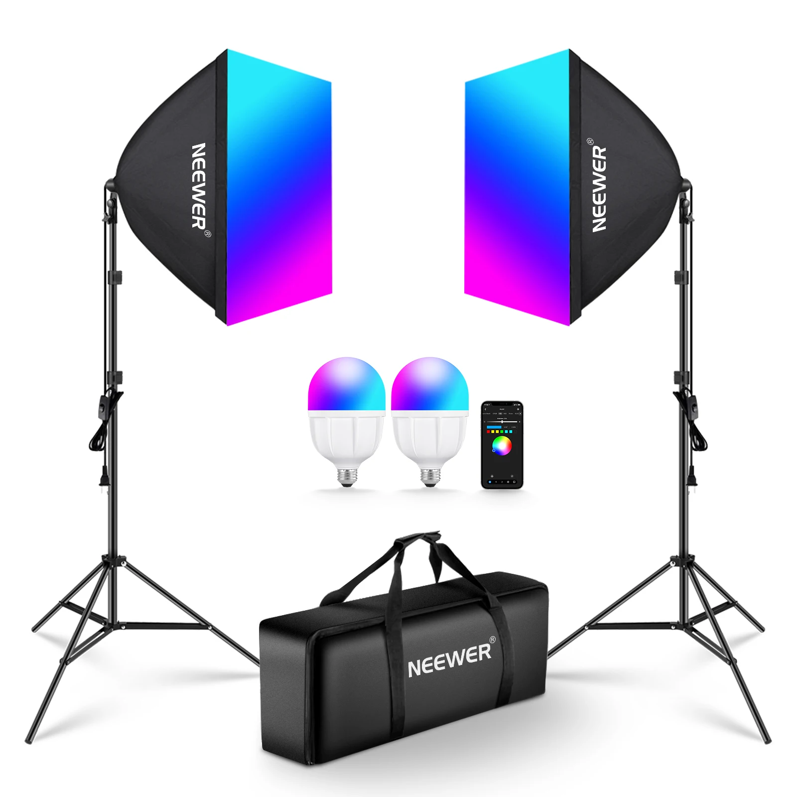 Photography Lighting Kit Neewer - Kit Pencahayaan Softbox RGB NEEWER Dengan